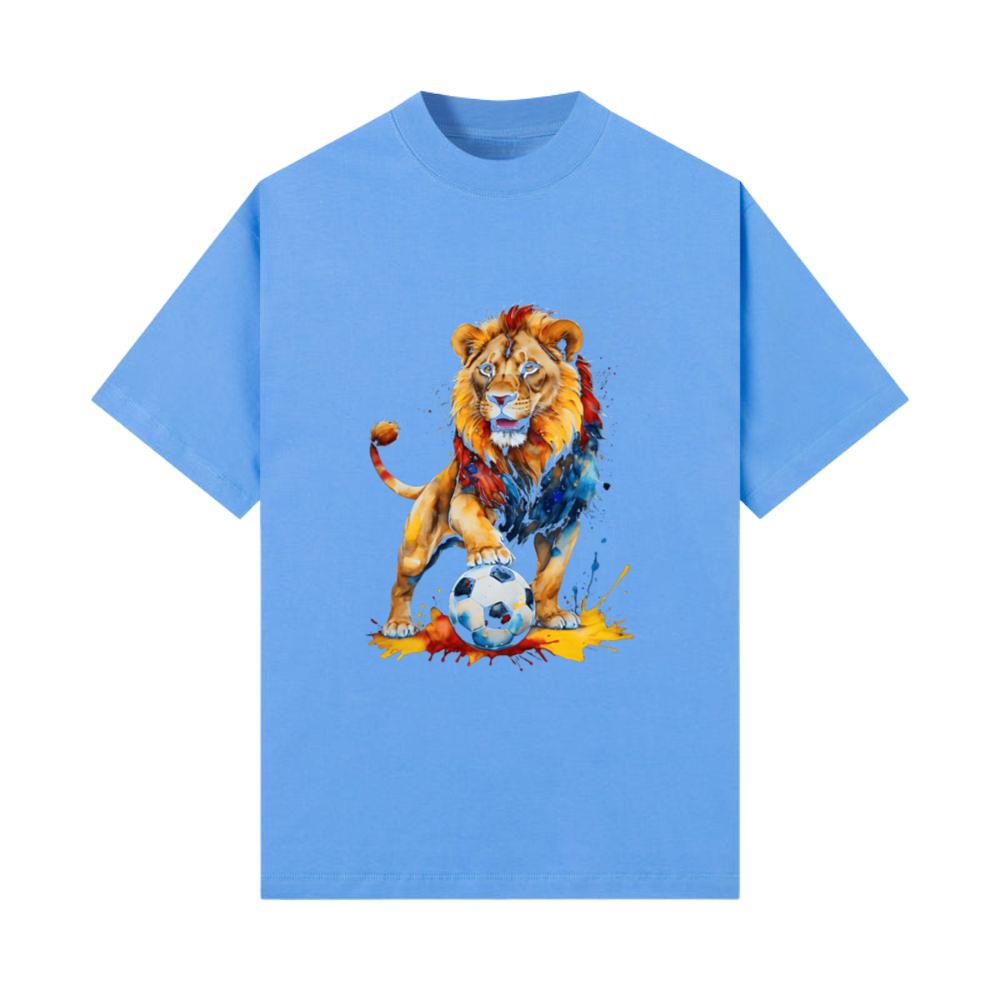Lion Football Soccer Colorful Animal Graphic T-Shirt