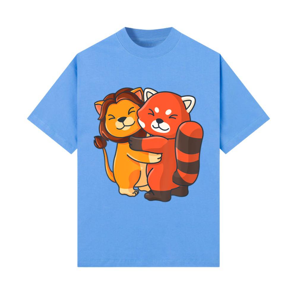 Lion Red Panda Hugging Cute Kawaii Animal Lover T-Shirt