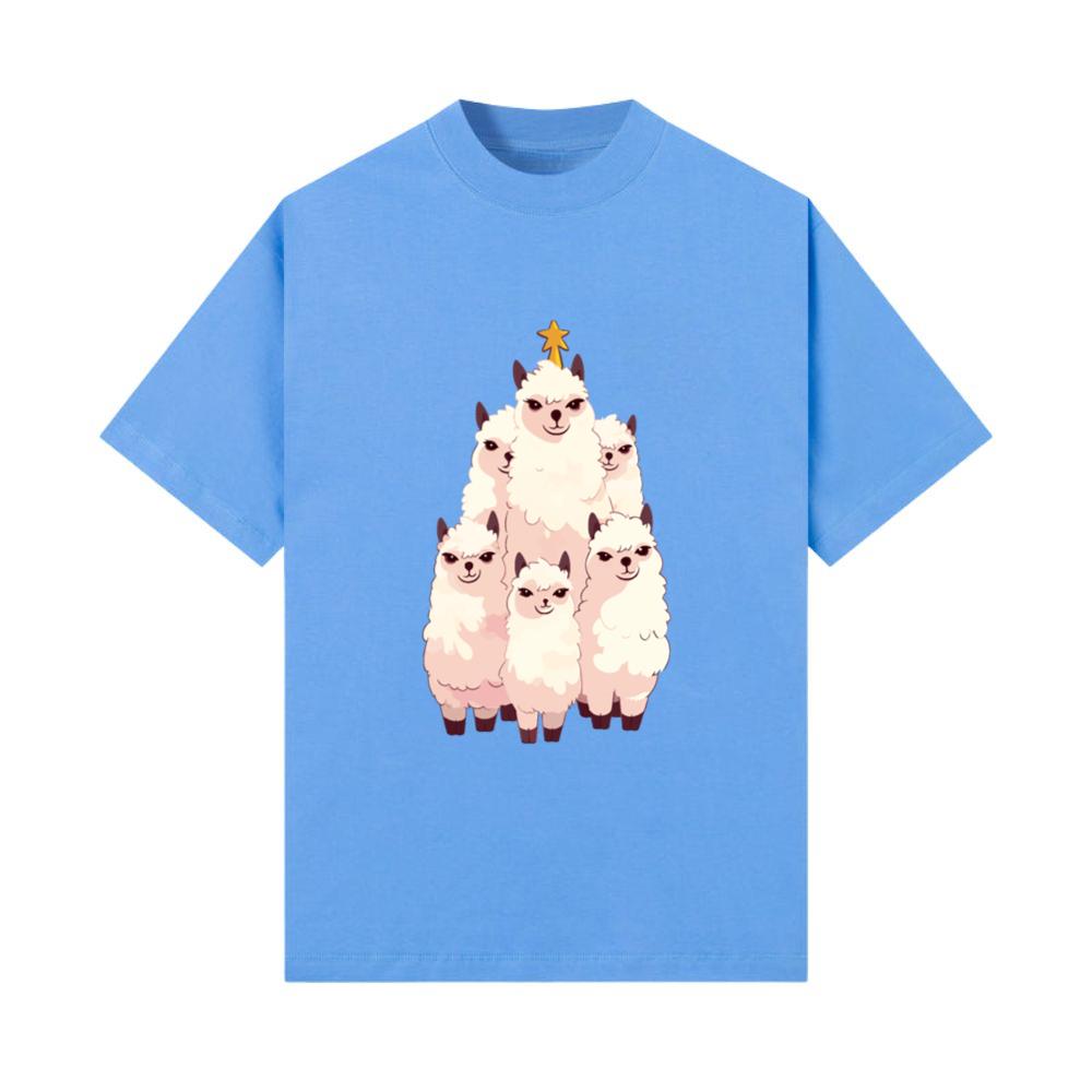 llama Christmas tree lights alpaca animals Xmas T-Shirt