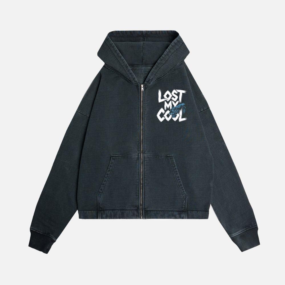 Lost My Cool Funny Blue Dragon Illustration Artwork Zip Hoodie