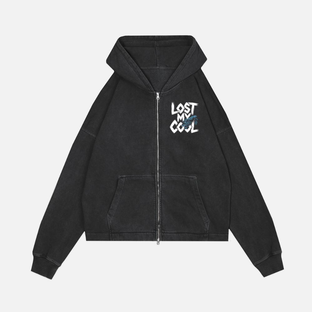 Lost My Cool Funny Blue Dragon Illustration Artwork Zip Hoodie