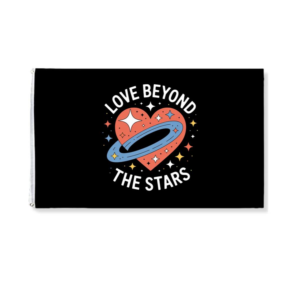 Love Beyond the Stars UFO Retro Cartoon Graphic Flag