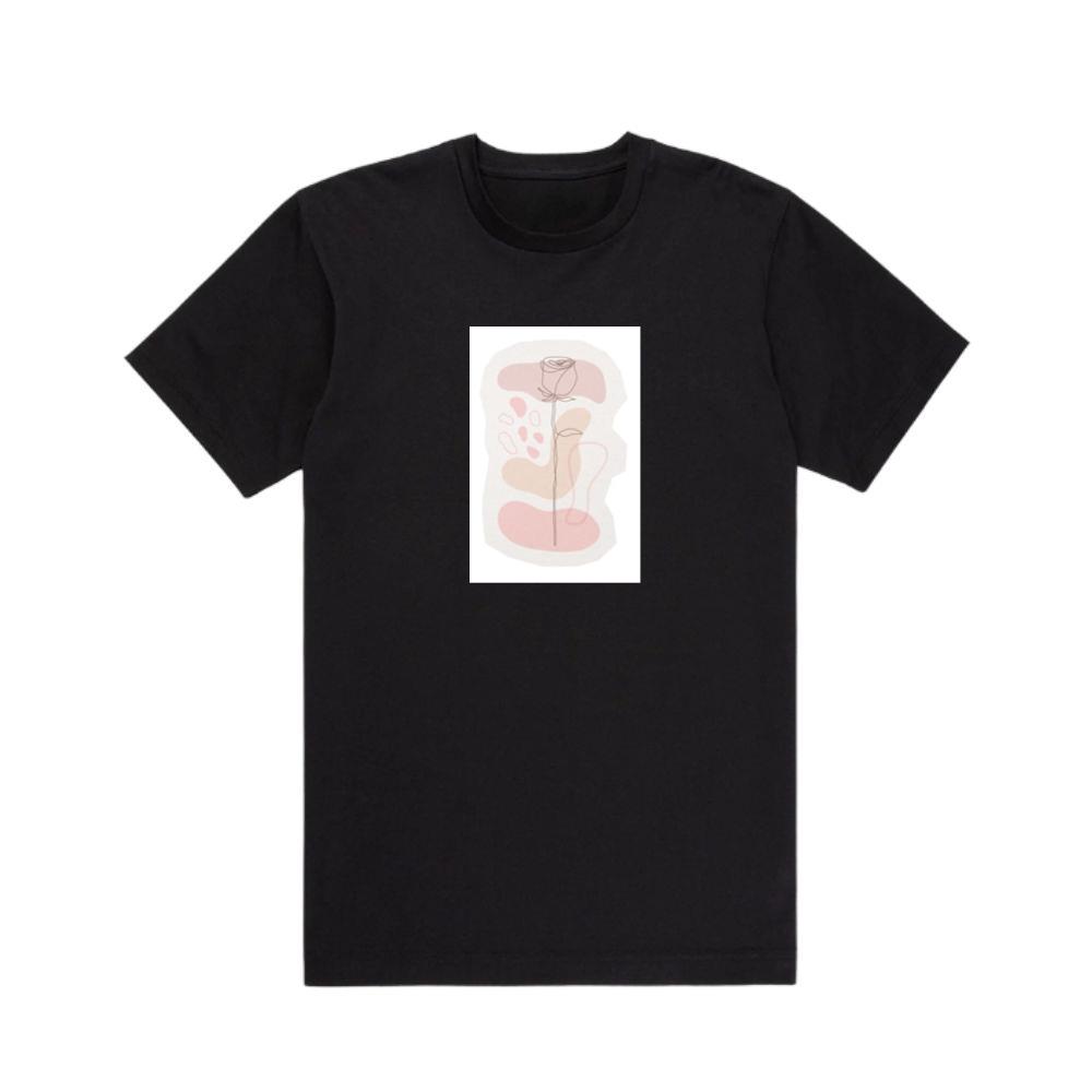 Minimalist Rose Line Art with Abstract Shapes T-Shirts