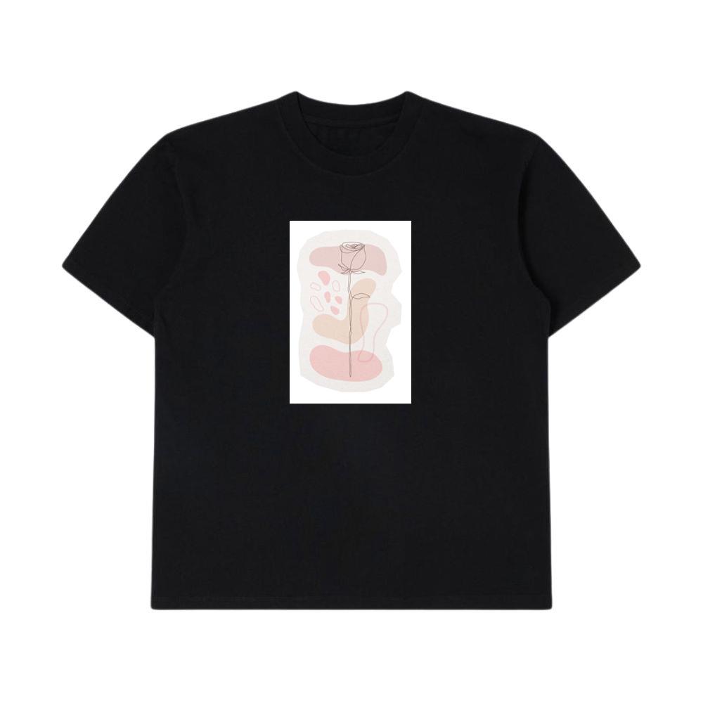 Minimalist Rose Line Art with Abstract Shapes T-Shirts