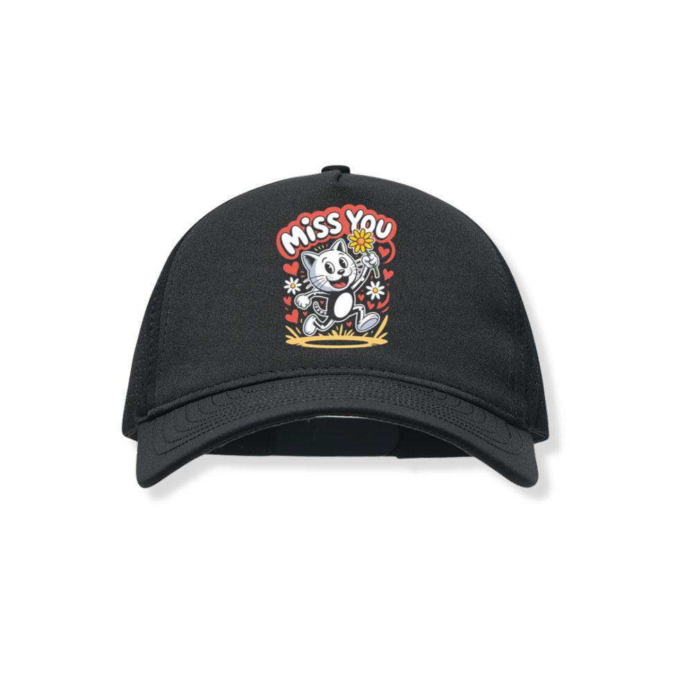Miss You Skeleton Cat Retro Cute Graphic Black Hat