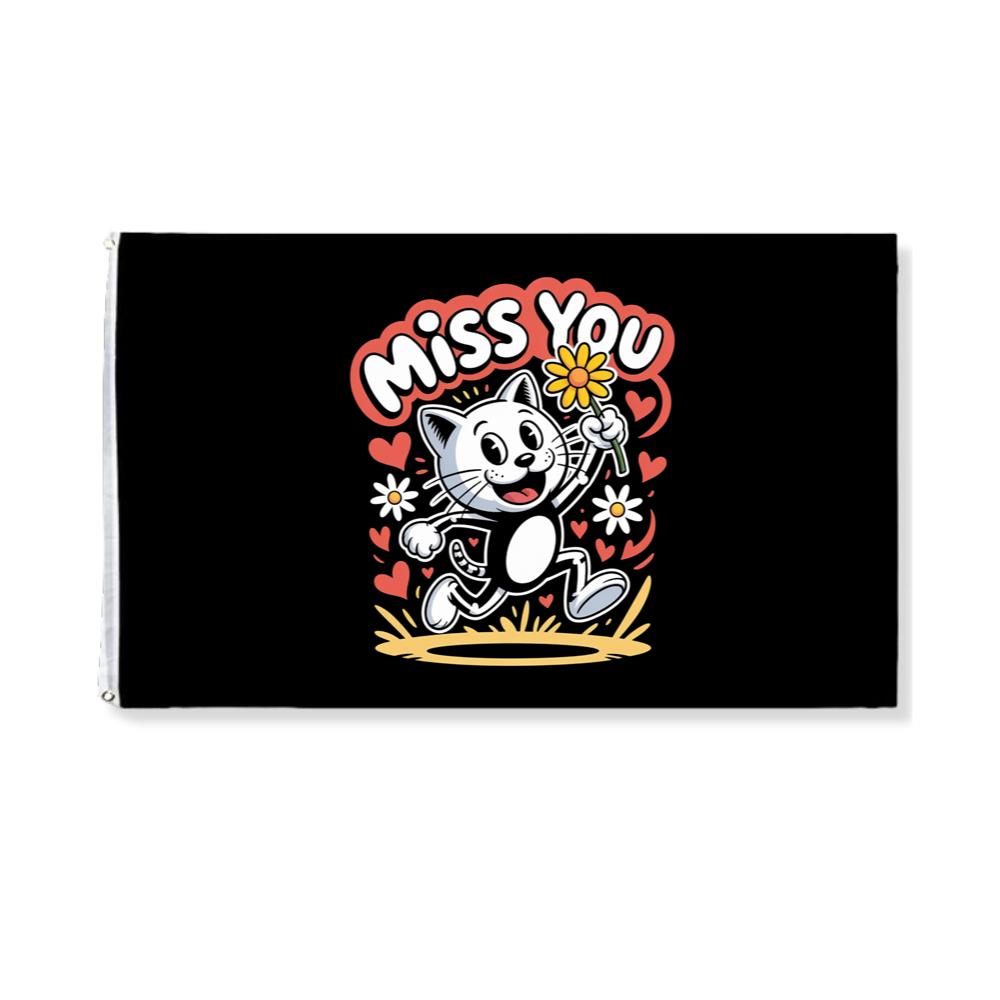 Miss You Skeleton Cat Retro Cute Graphic Flag