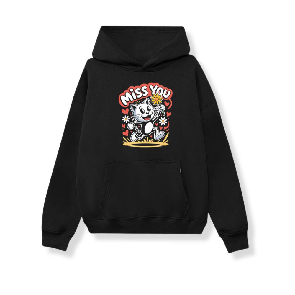 Miss You Skeleton Cat Retro Cute Graphic Hoodie