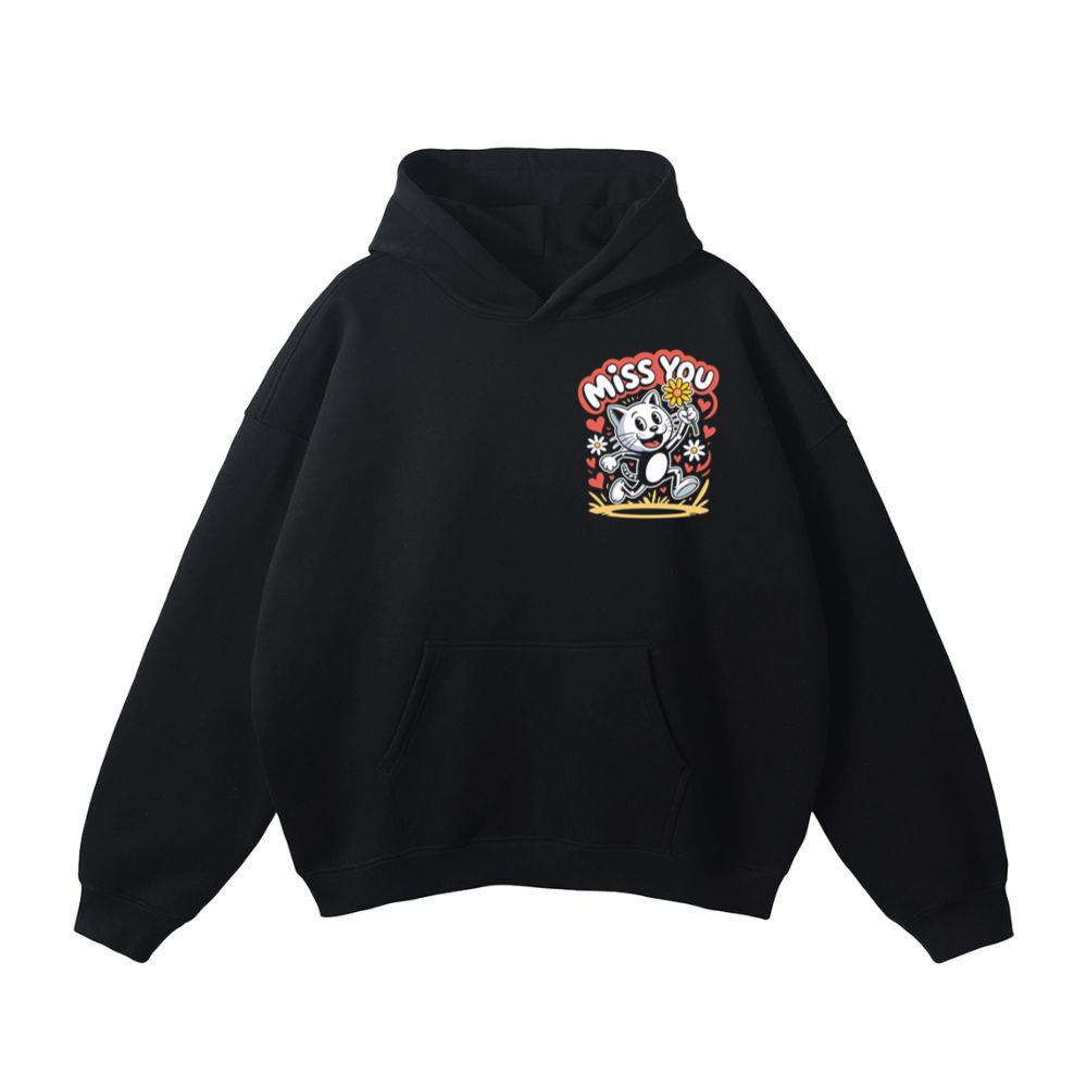 Miss You Skeleton Cat Retro Cute Graphic Hoodie