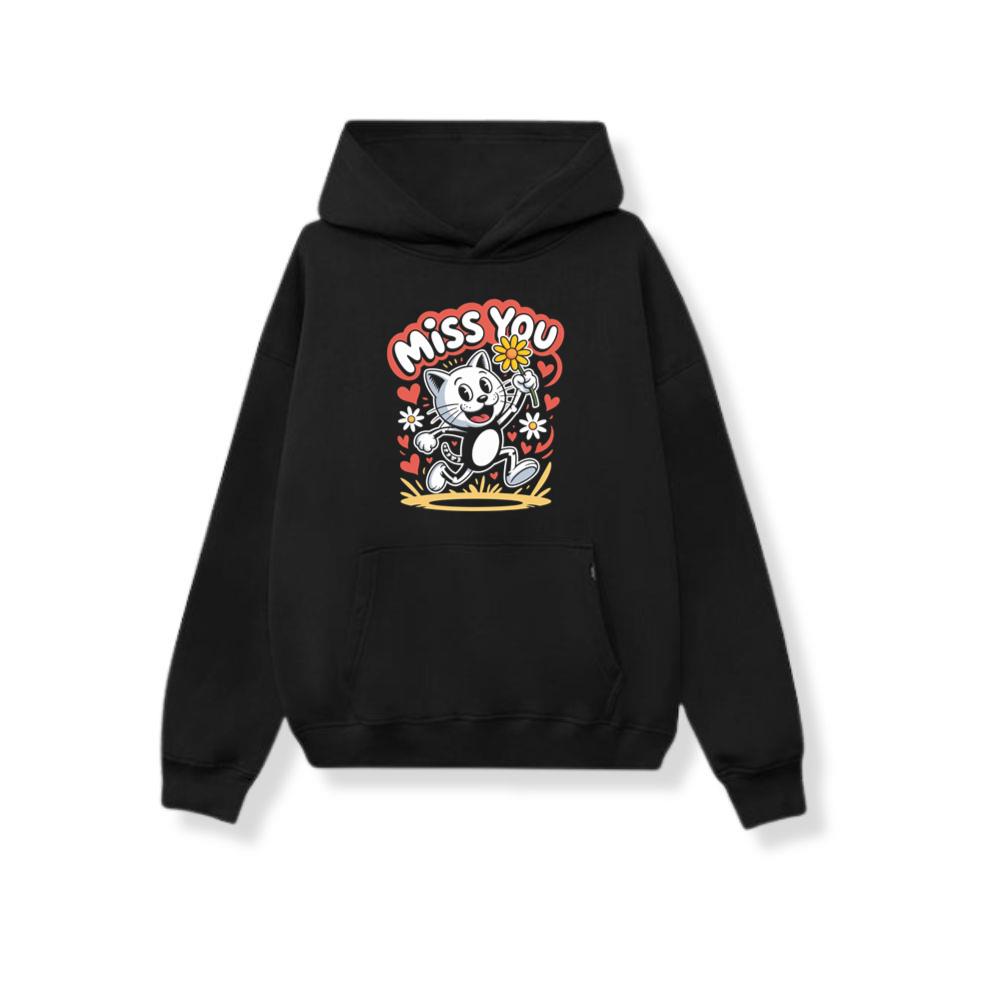 Miss You Skeleton Cat Retro Cute Graphic Hoodie