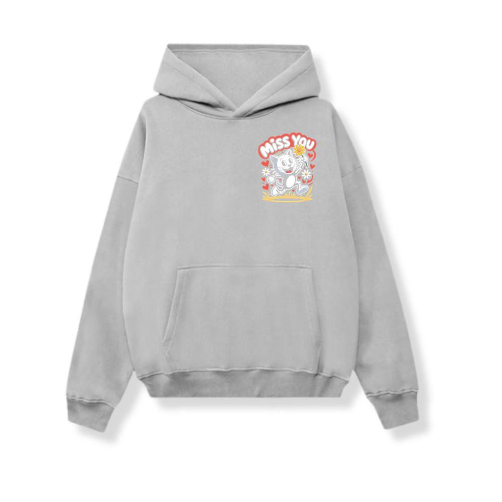 Miss You Skeleton Cat Retro Cute Graphic Hoodie Oceancoastline