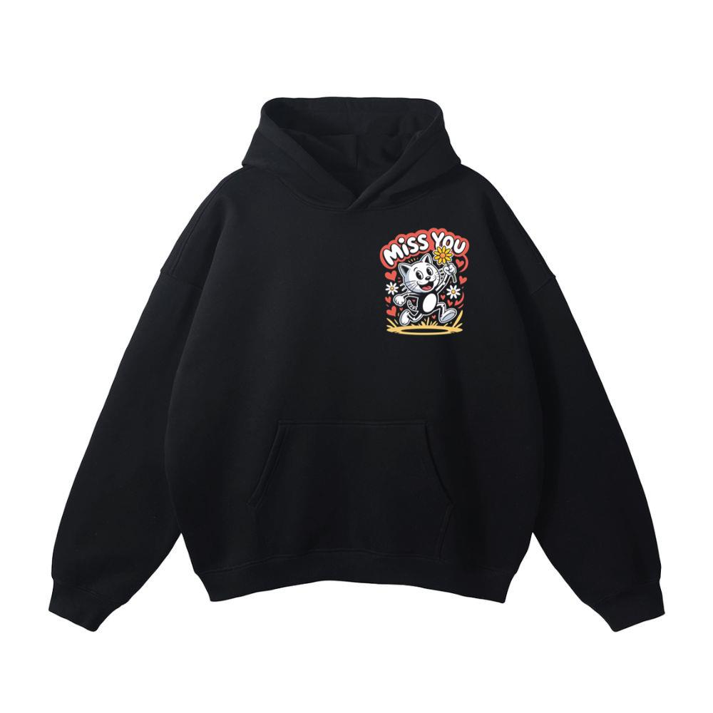 Miss You Skeleton Cat Retro Cute Graphic Hoodie