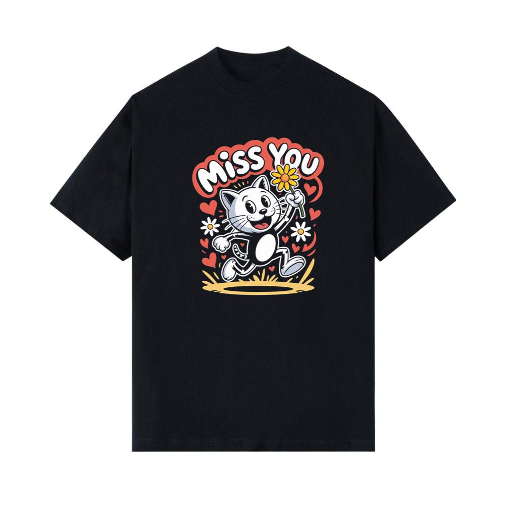 Miss You Skeleton Cat Retro Cute Graphic T-Shirt