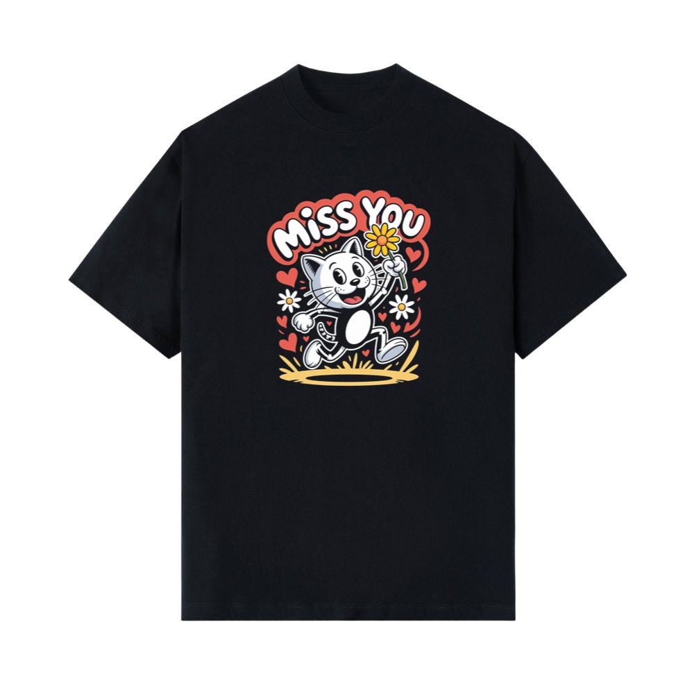 Miss You Skeleton Cat Retro Cute Graphic T-Shirt
