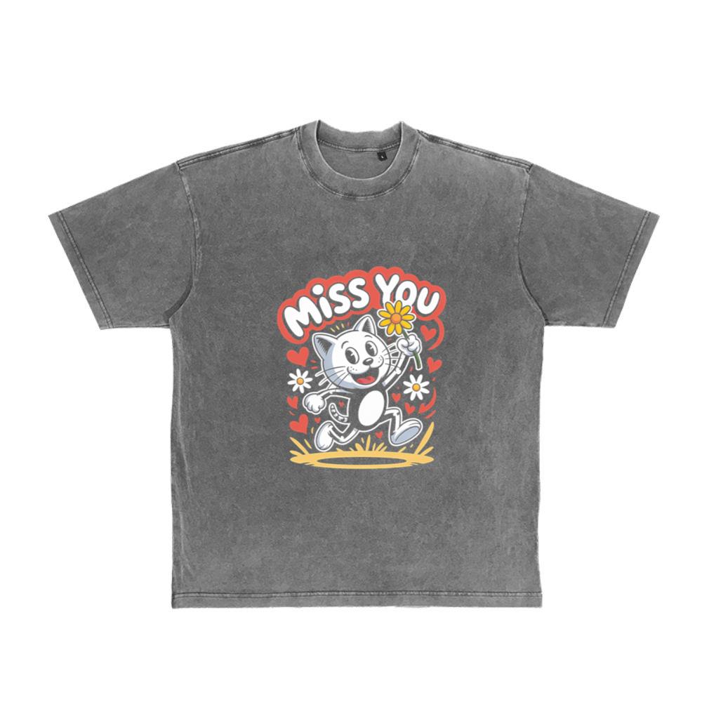 Miss You Skeleton Cat Retro Cute Graphic T-Shirt