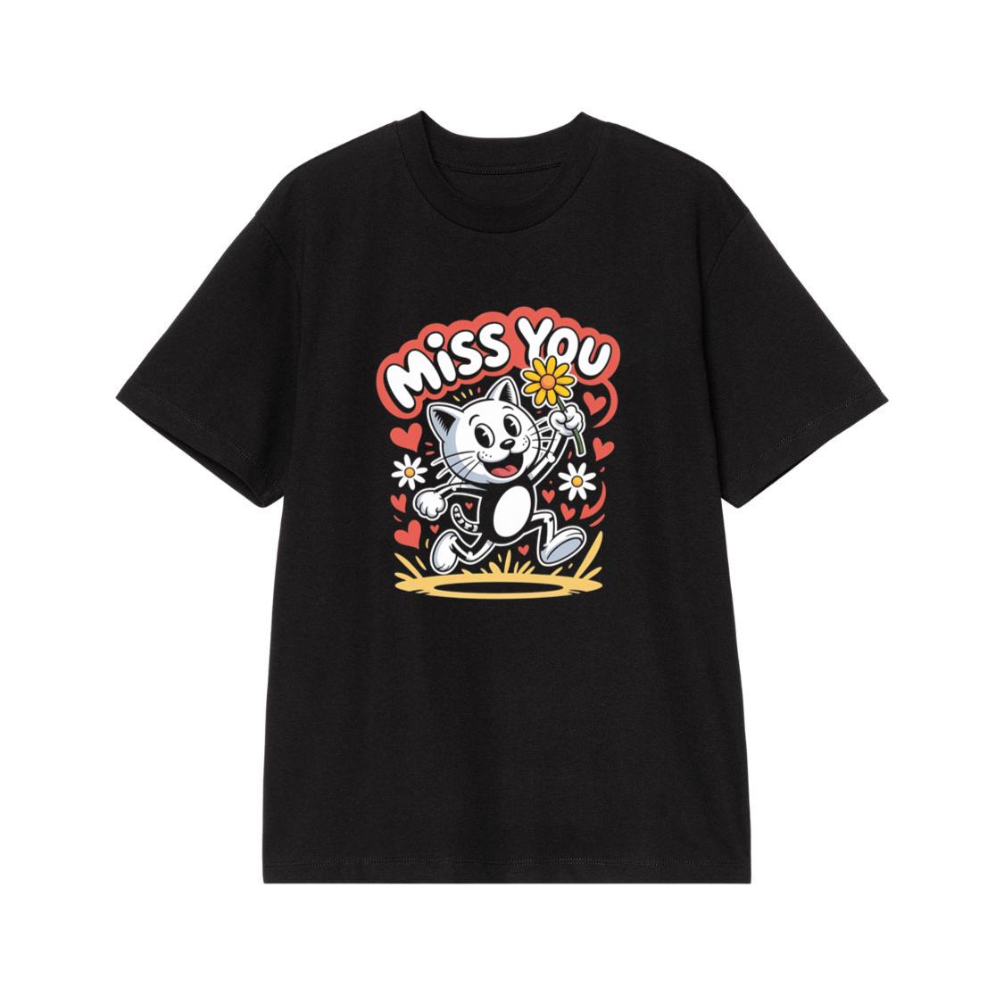 Miss You Skeleton Cat Retro Cute Graphic T-Shirt