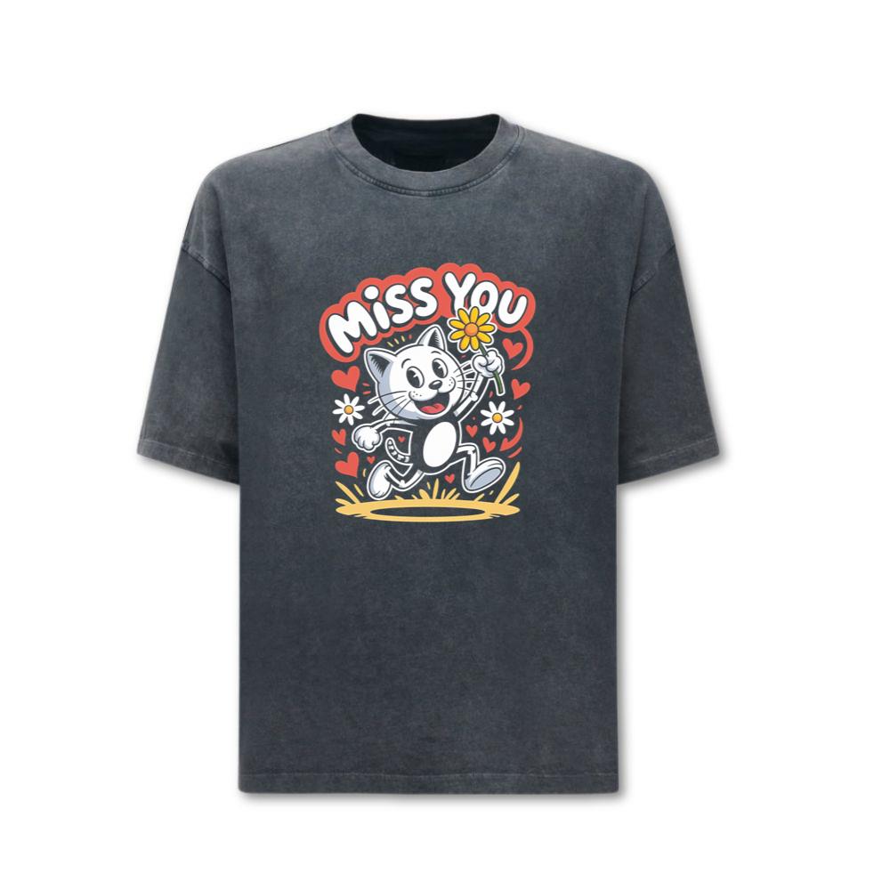 Miss You Skeleton Cat Retro Cute Graphic T-Shirts