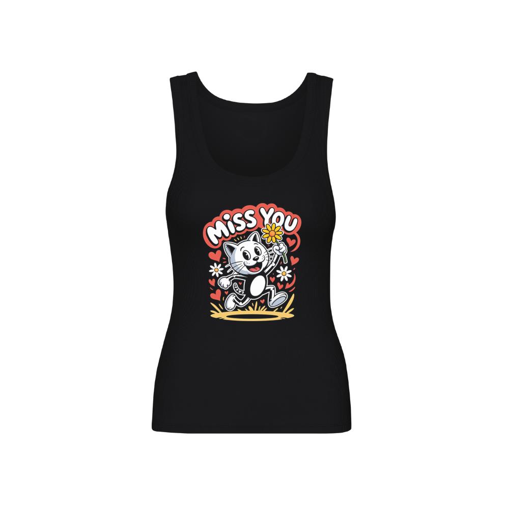 Miss You Skeleton Cat Retro Cute Graphic Tank Top