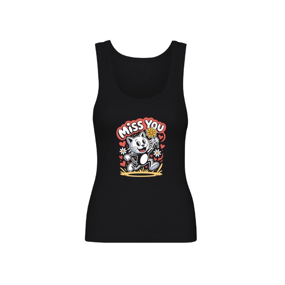 Miss You Skeleton Cat Retro Cute Graphic TankTop 