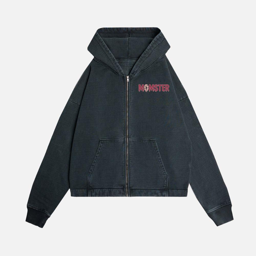 Momster Funny Halloween Retro Cartoon Design Zip Hoodie