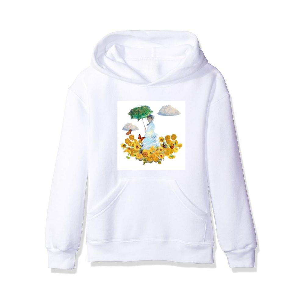 Monet's Woman with Parasol in a Van Gogh Sunflower Garden Hoodies