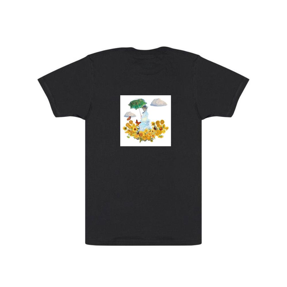 Monet's Woman with Parasol in a Van Gogh Sunflower Garden T-Shirts