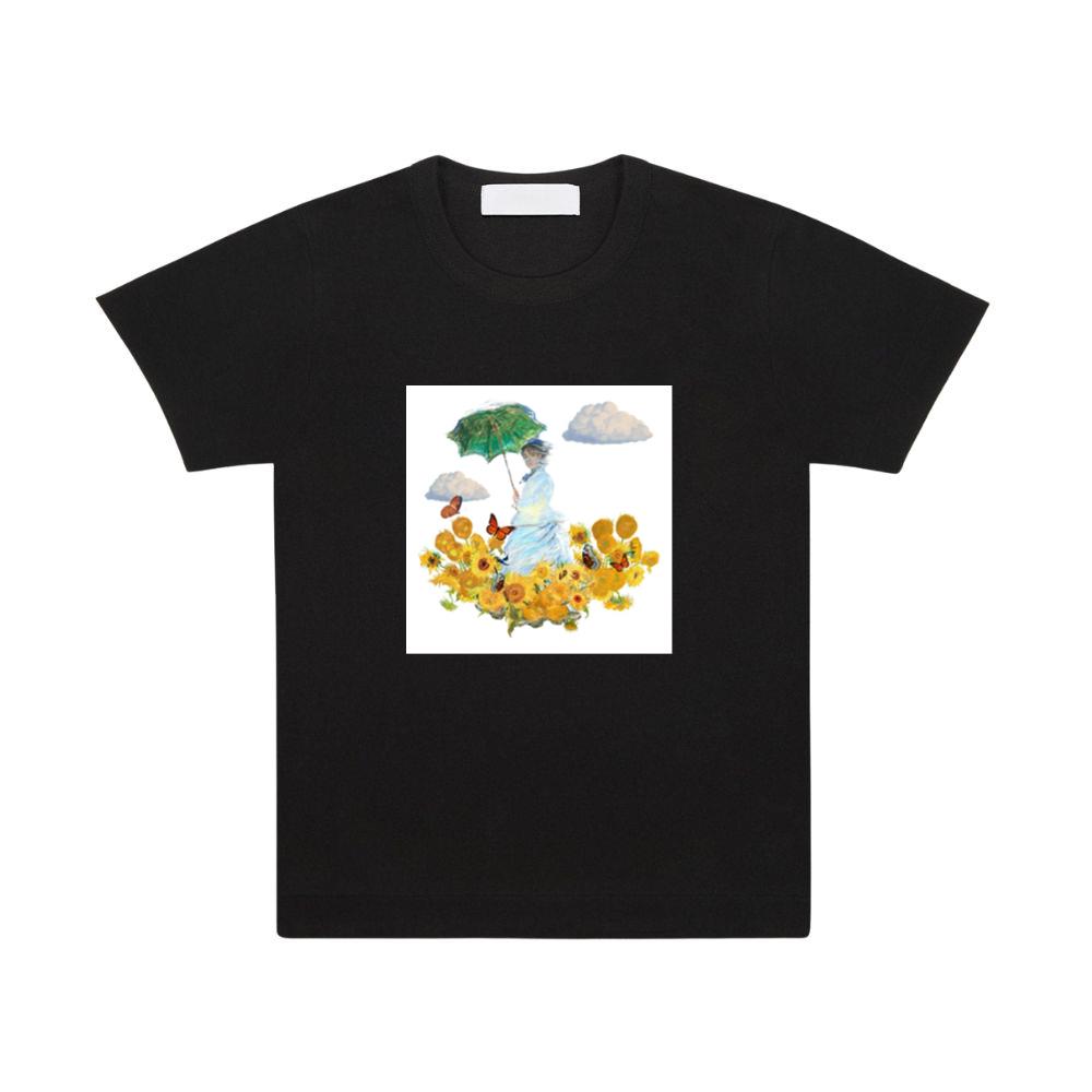 Monet's Woman with Parasol in a Van Gogh Sunflower Garden T-Shirts