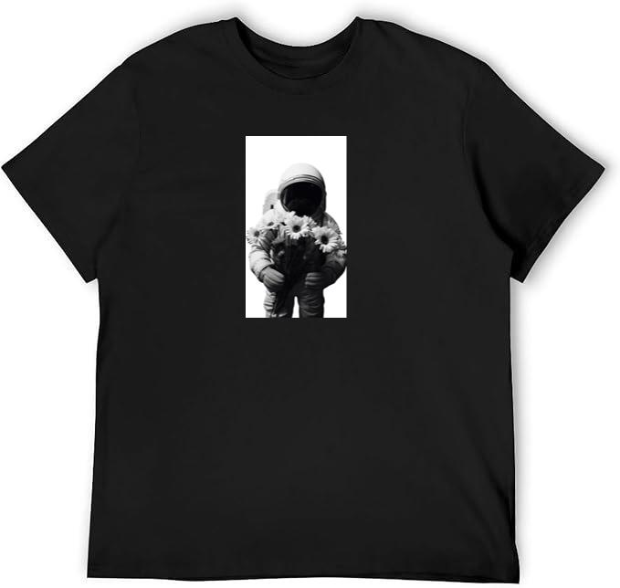 Monochrome Photo of Astronaut with Flowers T-Shirts