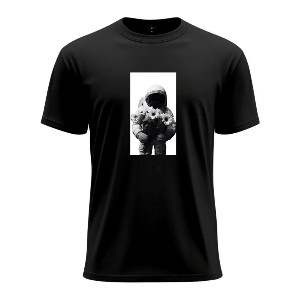 Monochrome Photo of Astronaut with Flowers T-Shirts