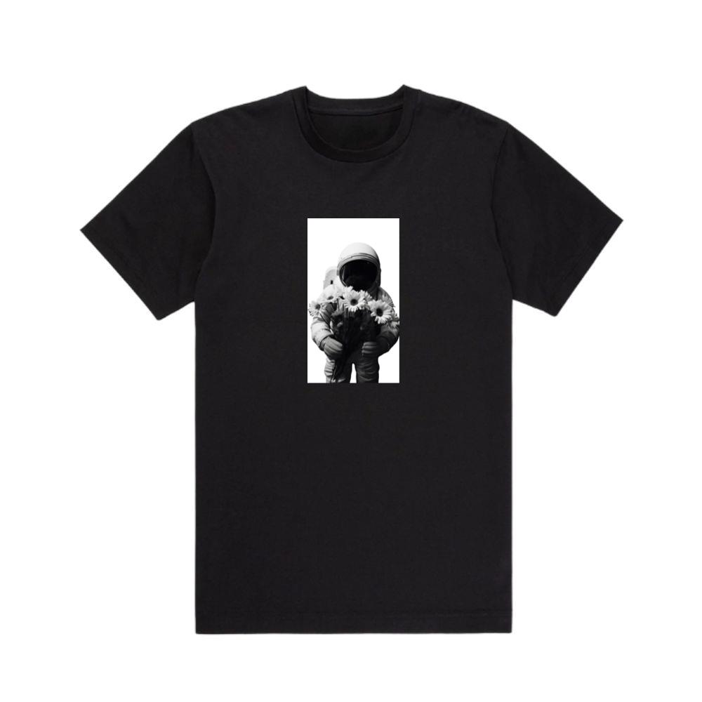 Monochrome Photo of Astronaut with Flowers T-Shirts