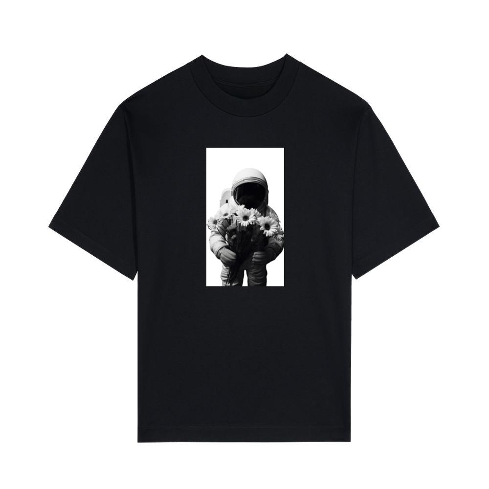 Monochrome Photo of Astronaut with Flowers T-Shirts