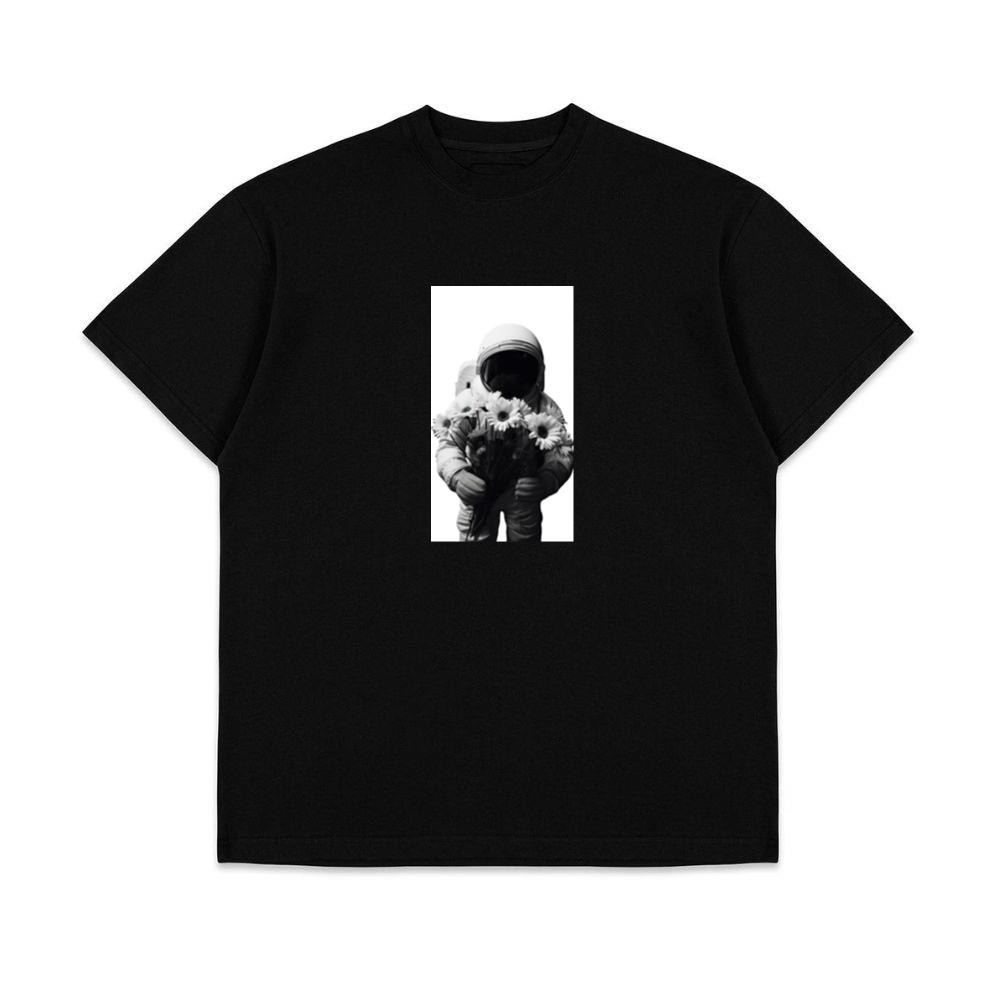 Monochrome Photo of Astronaut with Flowers T-Shirts
