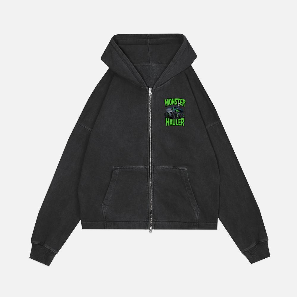Monster Hauler Big Truck Cartoon Graphic Zip Hoodie