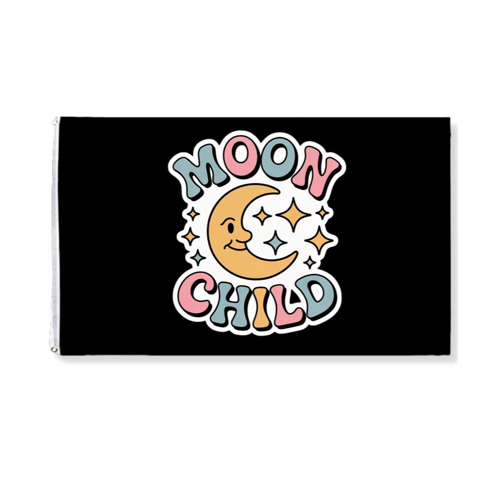 Moon Child Crescent Moon Retro Design for Dreamy and Free Spirits Flag