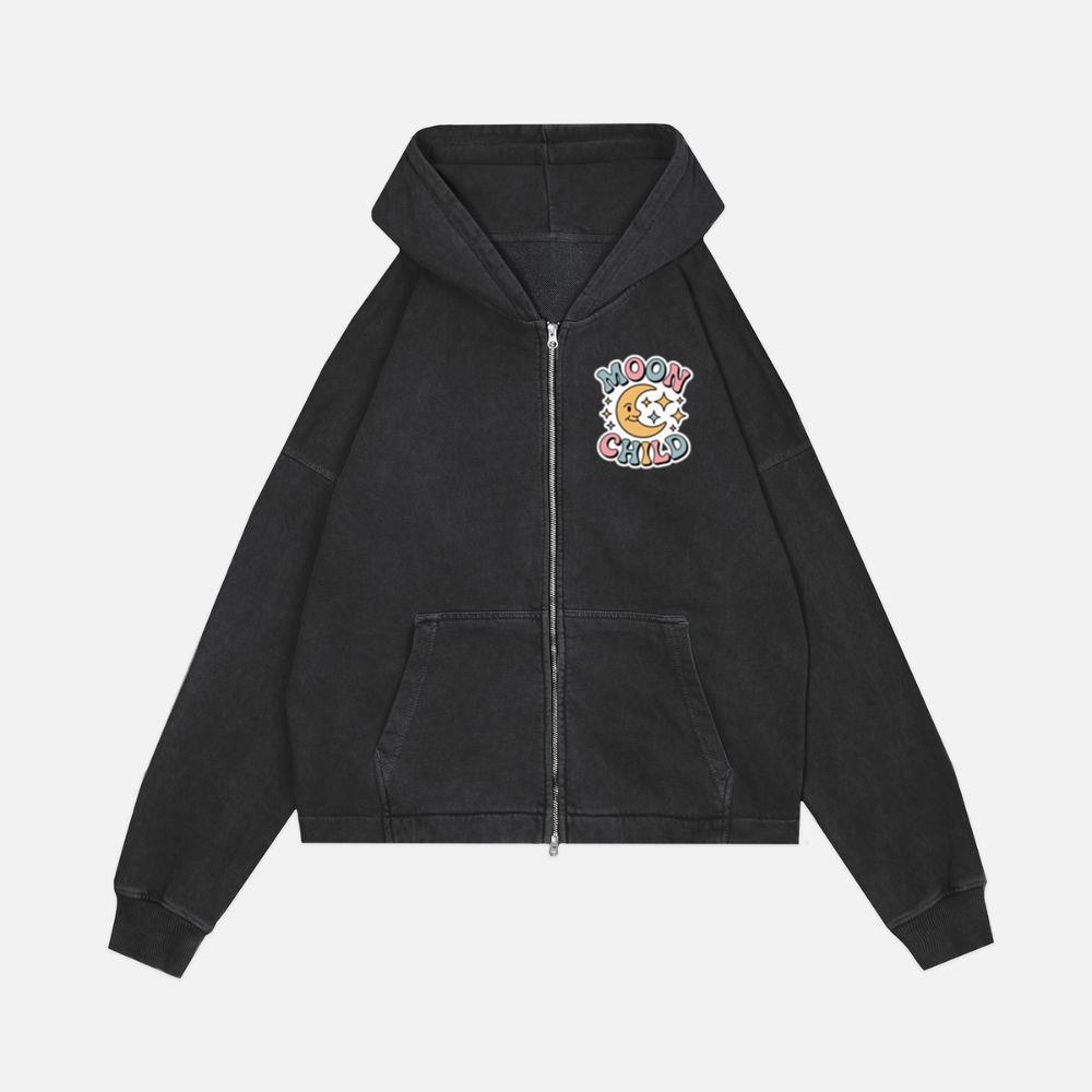 Moon Child Crescent Moon Retro Design for Dreamy and Free Spirits Zip Hoodie