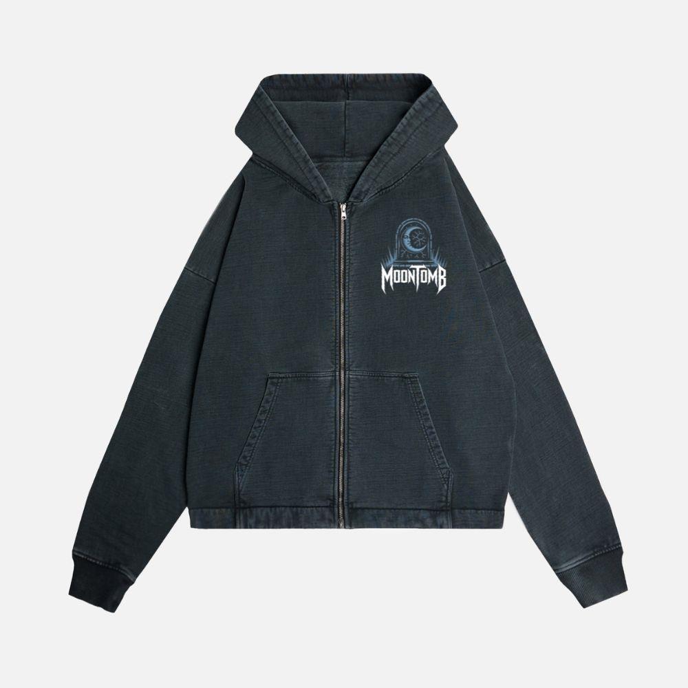 Moontomb Skull Grave Horror Graphic Zip Hoodie