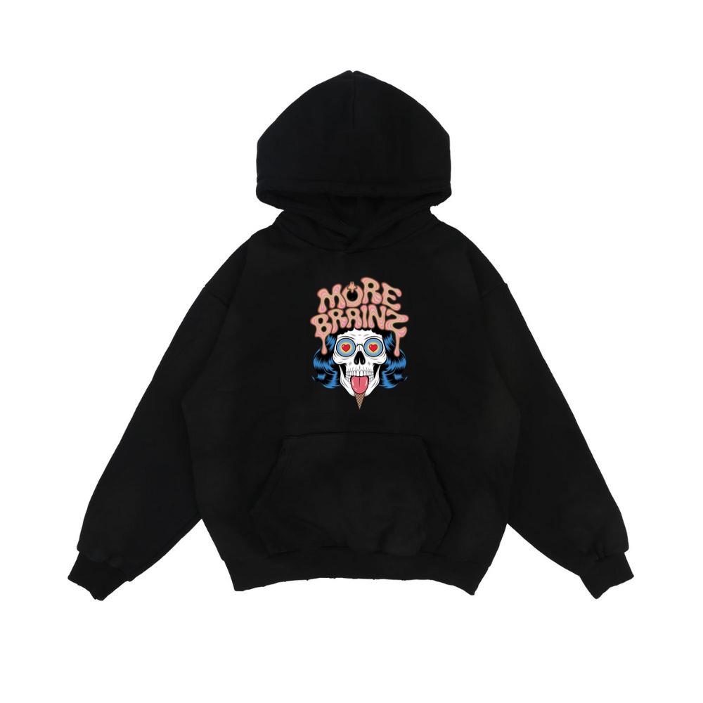 More Brains Zombie Head Cartoon Graphic Hoodie