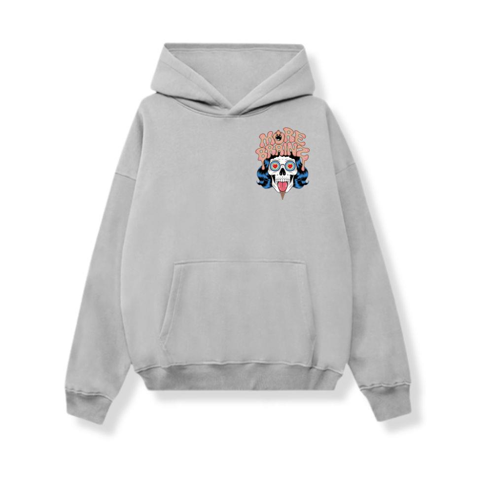 More Brains Zombie Head Cartoon Graphic Hoodie - Image 3