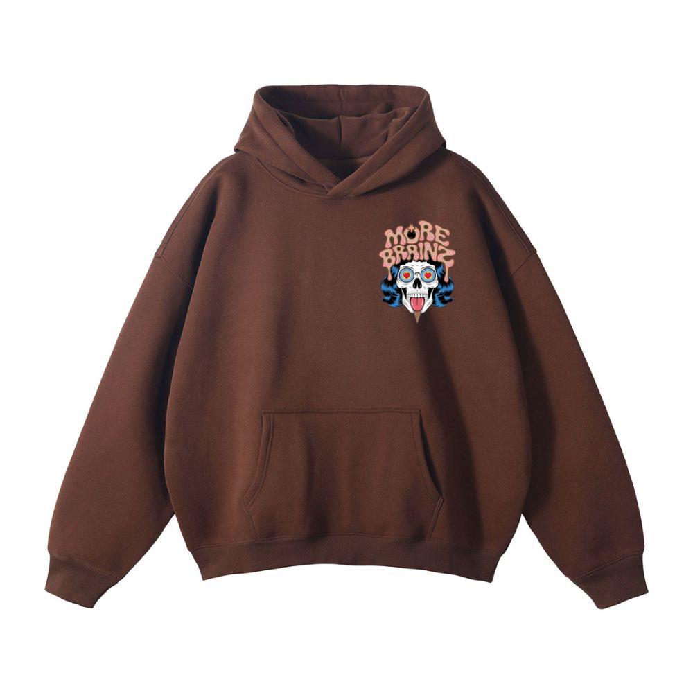 More Brains Zombie Head Cartoon Graphic Hoodie - Image 3