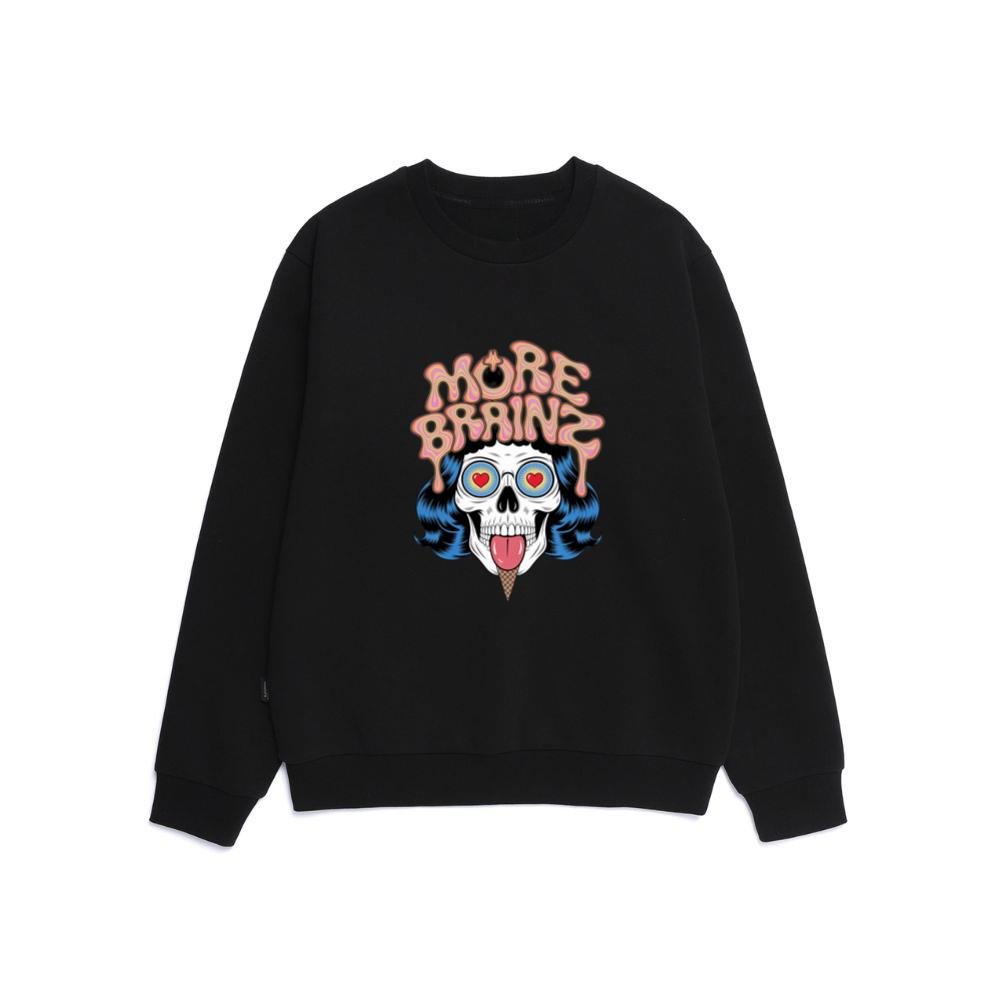 More Brains Zombie Head Cartoon Graphic Sweatshirt
