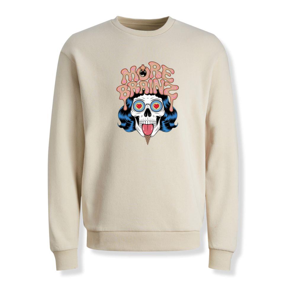 More Brains Zombie Head Cartoon Graphic Sweatshirt - Image 2