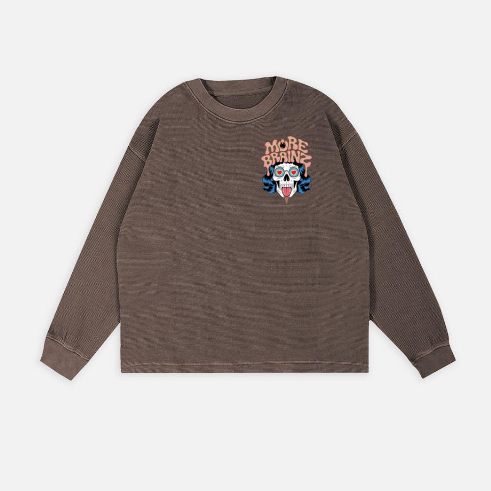 More Brains Zombie Head Cartoon Graphic Sweatshirt - Image 3