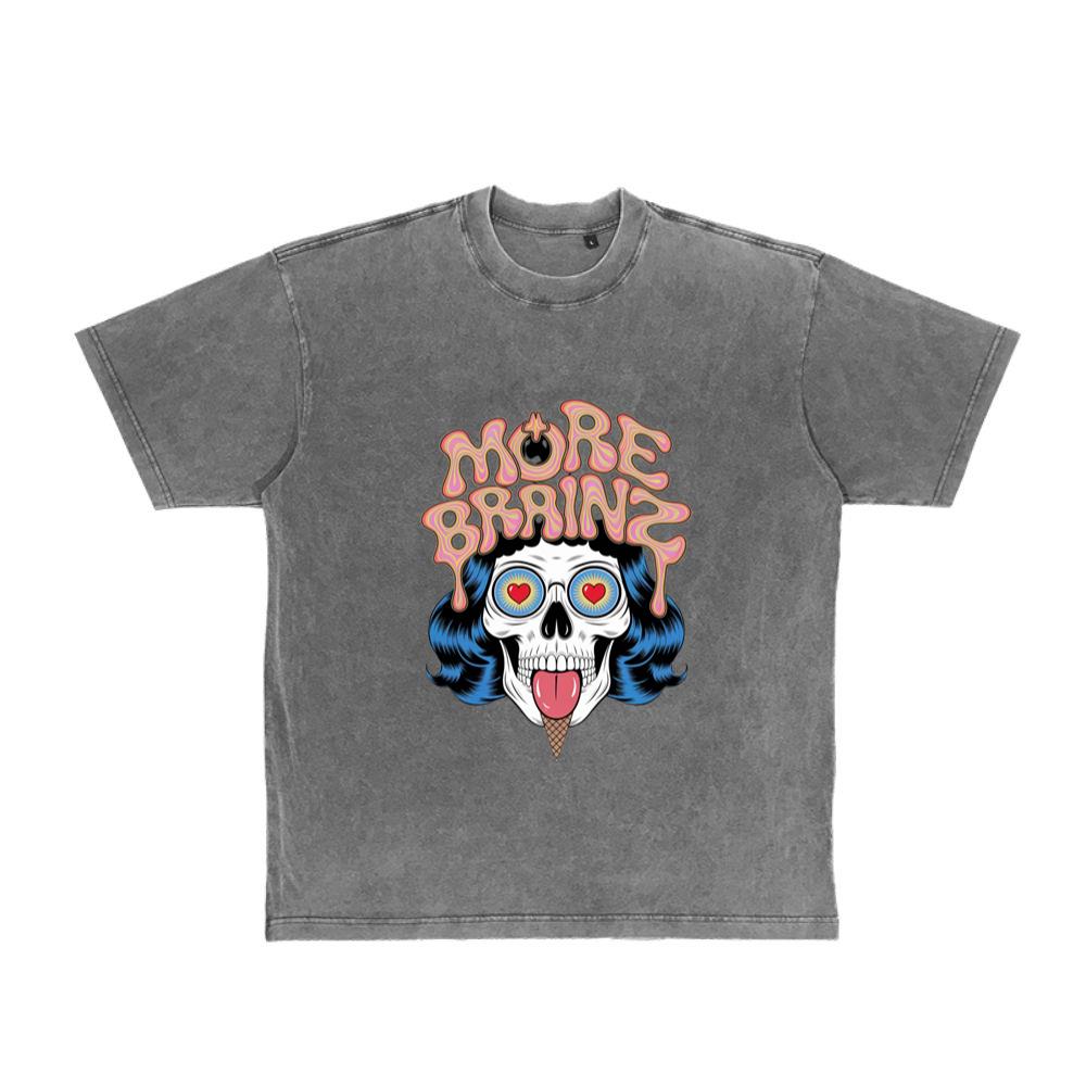 More Brains Zombie Head Cartoon Graphic T-Shirt