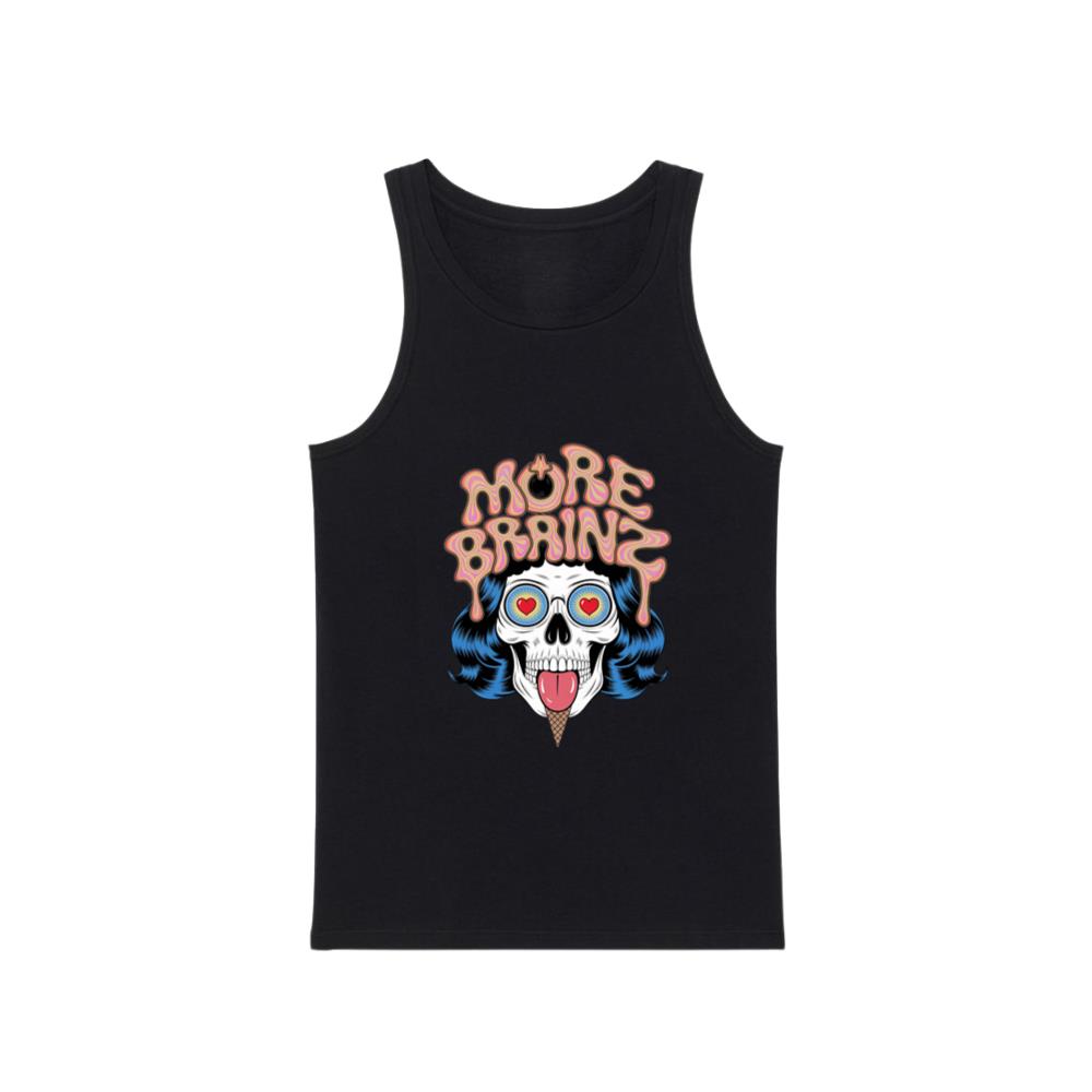 More Brains Zombie Head Cartoon Graphic Tank Top