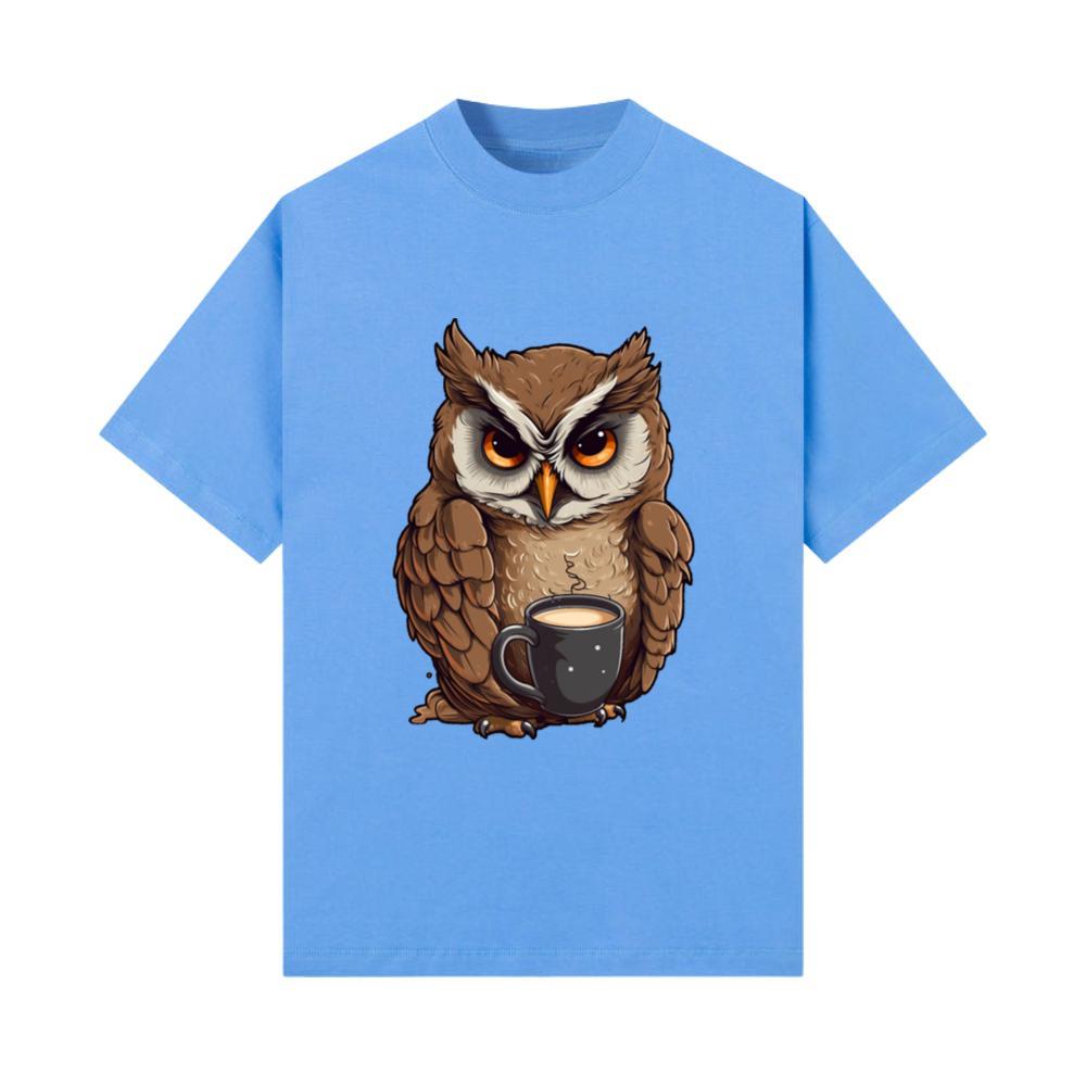 Morning Coffee, Sleepy Owls - Cute Animal Delight T-Shirt