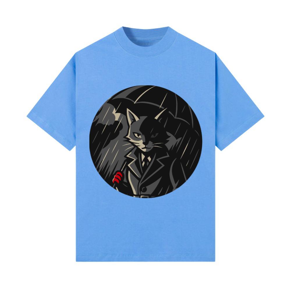 Mysterious Cat in a Trench Coat Noir Animal Motif T-Shirt