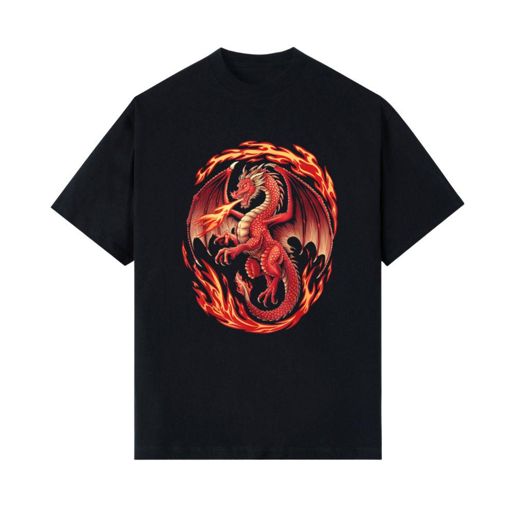 Mythical Red Dragon Breathes Fire On Clouds, Boy Girl Dragon T-Shirt