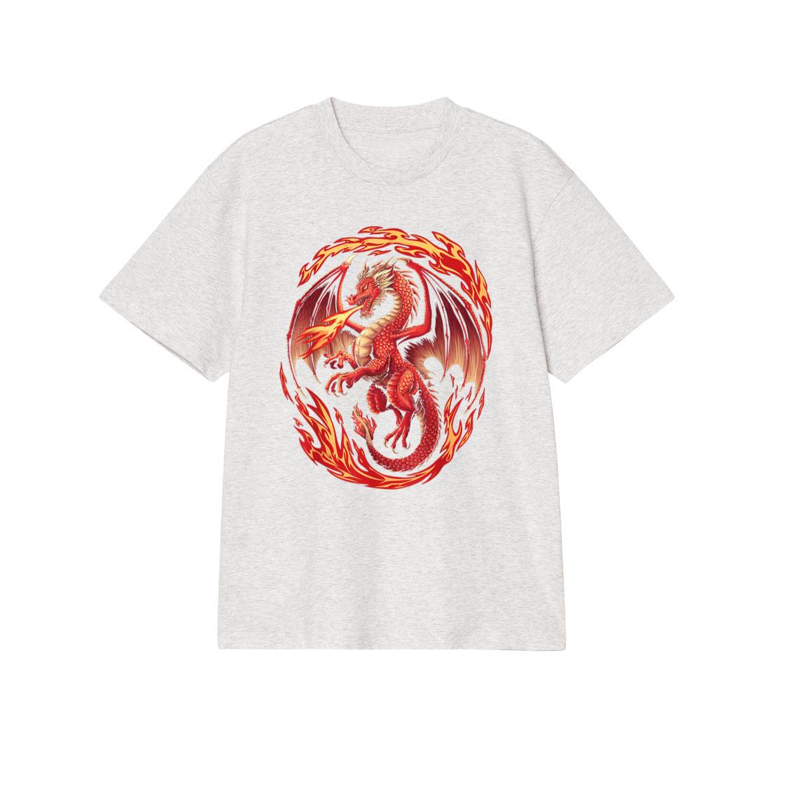 Mythical Red Dragon Breathes Fire On Clouds, Boy Girl Dragon T-Shirt