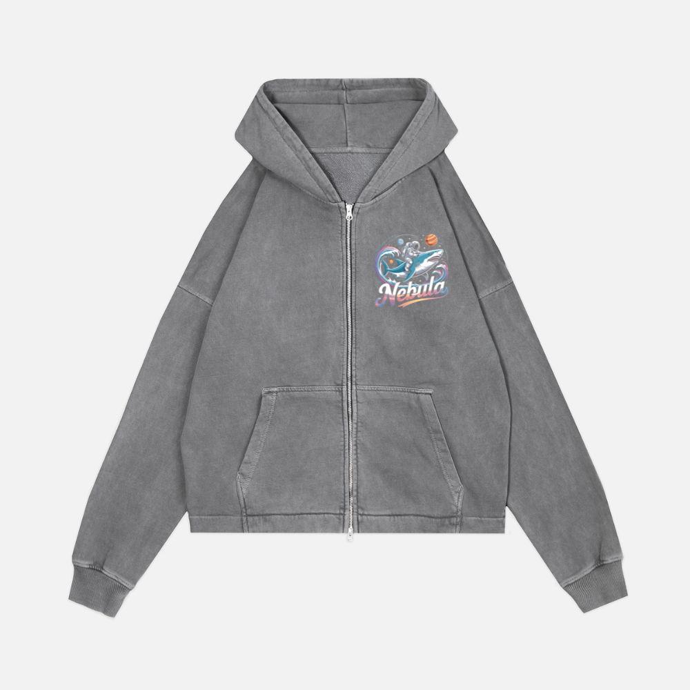 Nebula Astronaut Shark Space Graphic Zip Hoodie Kelyee