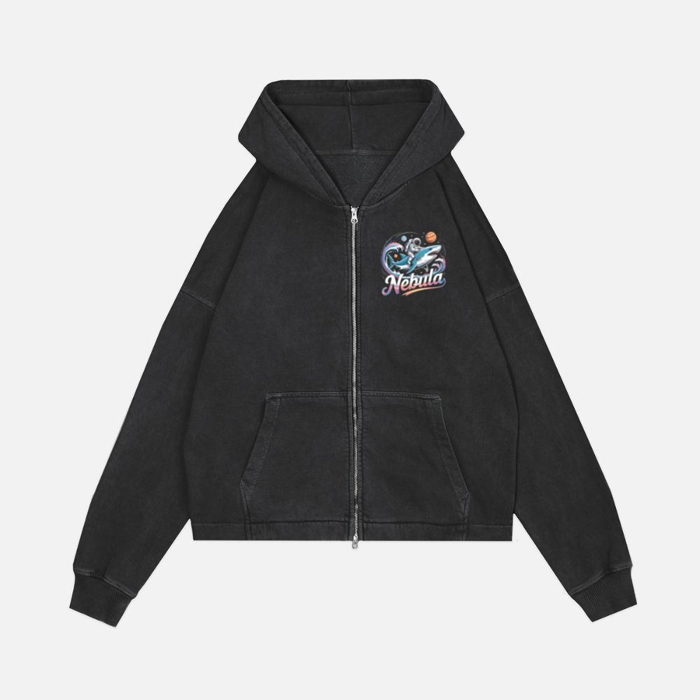 Nebula Astronaut Shark Space Graphic Zip Hoodie