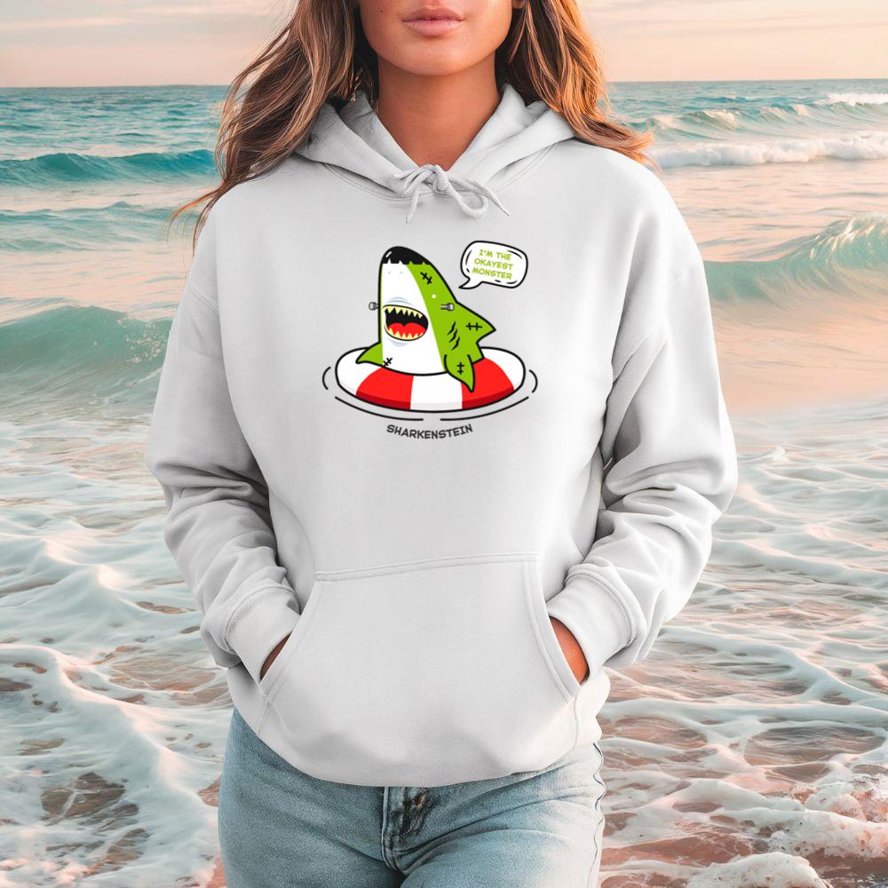 Neon Shark Animated Adventure Ocean Cartoon Art Hoodie